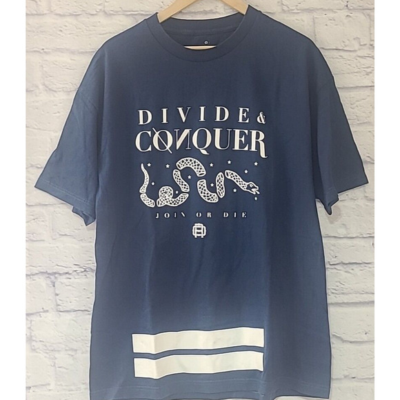 Outrank Divide & Conquer T-shirt Tee Men's Size XL Navy Blue White Short Sleeve - Picture 1 of 3